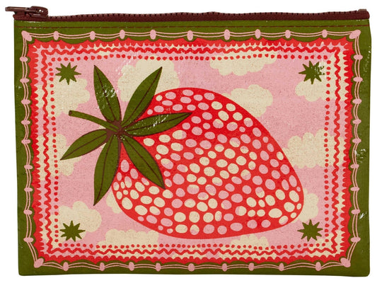 Blue Q Zipper Pouch Cosmetic Bag for Women, Travel and Everyday Essentials, Purse Accessory Storage for Makeup or Toiletries, Made from 95% Recycled Plastic, Strawberry, 7.25" h x 9.5" w
