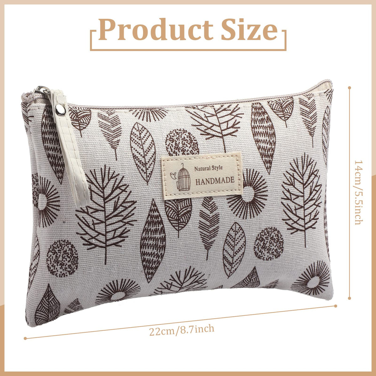 Boao 4 Pcs Canvas Makeup Bag Small Cosmetic Pouch for Purse,Big,Natural