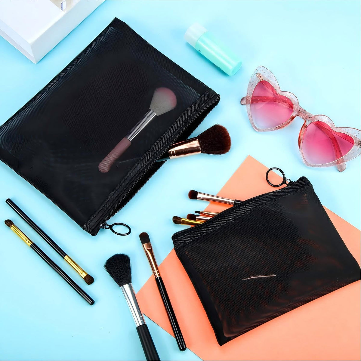 Boao 6 Pieces Mesh Zipper Makeup Bag Set For Travel, Black