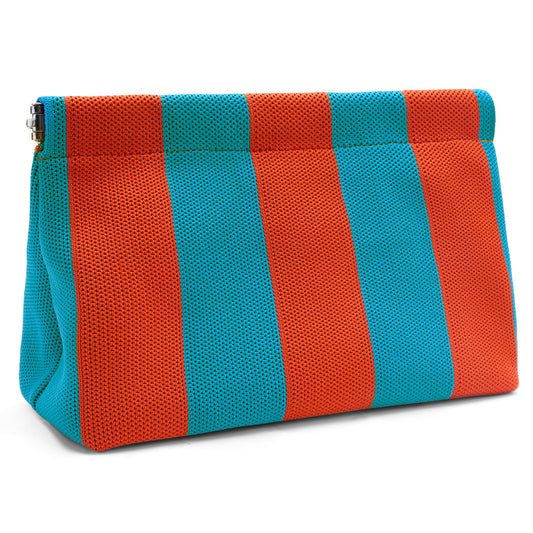 bohunono Small Makeup Bag for Purse,Cute Travel Makeup Pouch, Perfect Cosmetic & Toiletry Bag for Women, Lipstick Case & Brush Holder, Mini Vanity Organizer(LB_Dark Orange-Light Blue)