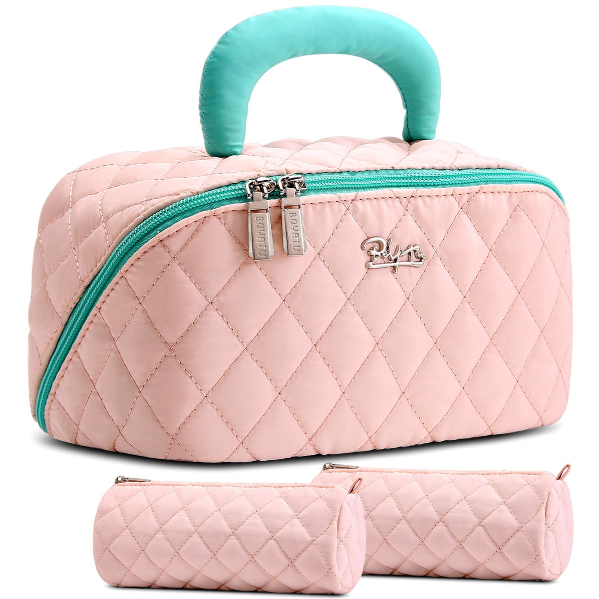 BOYATU Travel Makeup Bag for Women: 3-in-1 Cute Quilted Cosmetic Organizer
