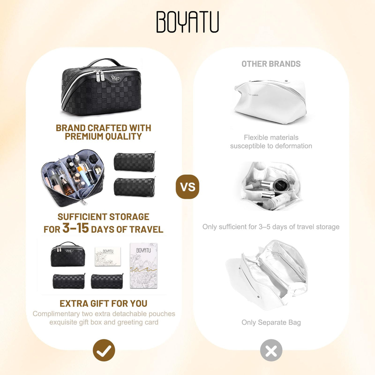 BOYATU Travel Makeup Bag Organizer: 180°Open-Flat 3 Pcs Make up Bags Set