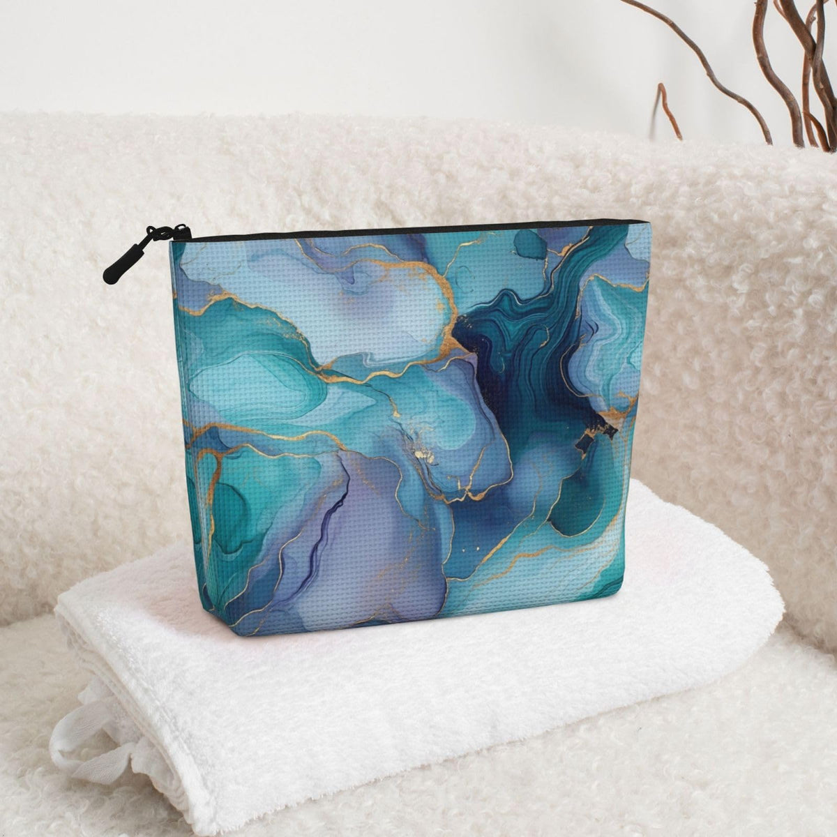 Braytow Blue Marble Classic Print Cosmetic Bags, Waterproof Makeup Storage Pouch for Women Holiday Gifts, 9.45 x 6.7 Inches