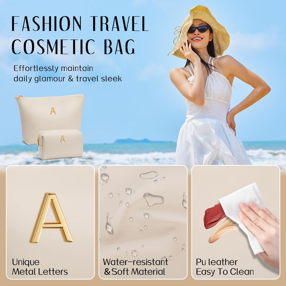 CLOUDWINGS Gifts for Women Girls Personalized Initial Travel Makeup Bag