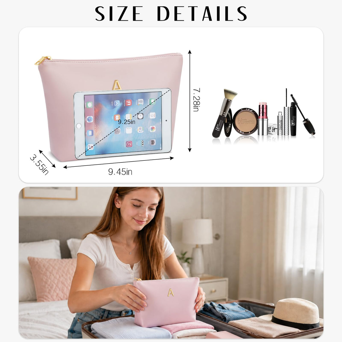 CLOUDWINGS Women Gifts Girls Initial Makeup Cosmetic Travel Toiletry Bag