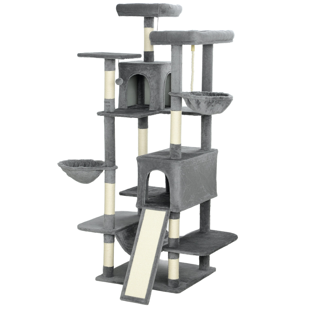 69" Cat Tree, Multi-Level Cat Tower with 2 Condos and 3 Hammocks