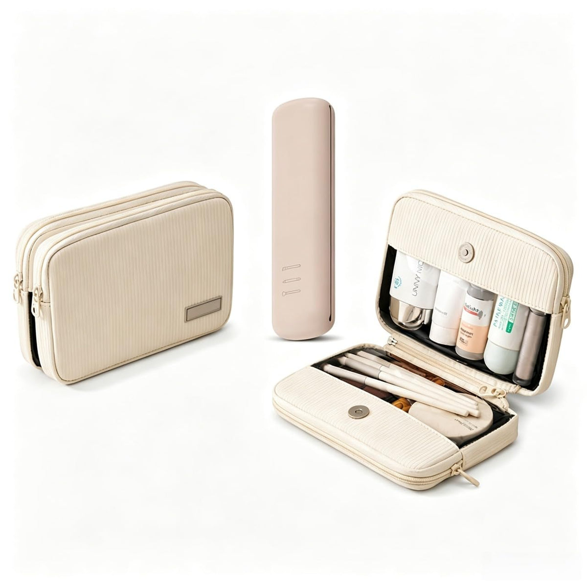 Detachable Travel Makeup Bag,2-in-1 Lay-Flat Cosmetic Organizer Women