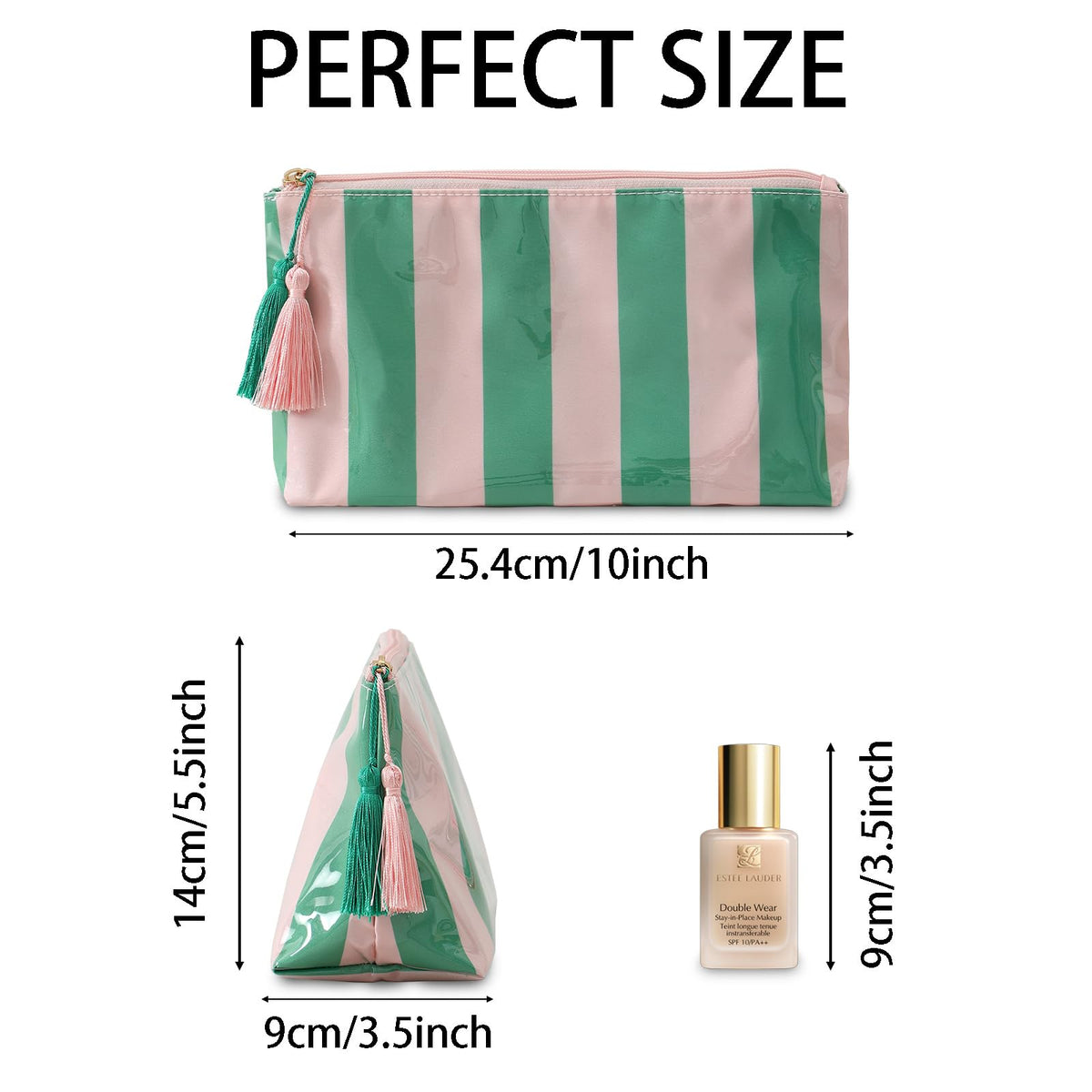DYSHAYEN Striped Makeup Bag, Pink-Green