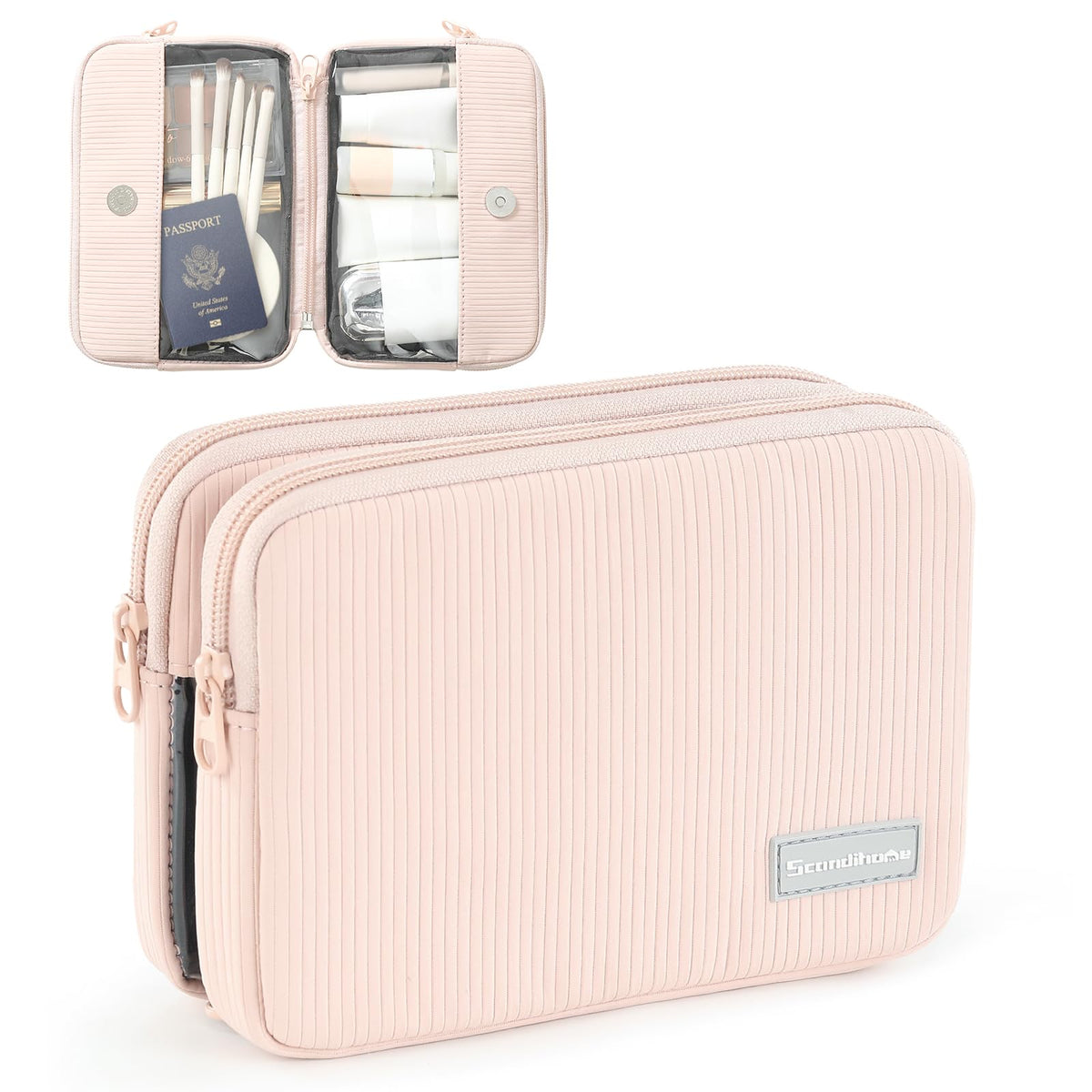 EPEDAL24 Preppy Makeup Bag, Rectangle Double Detachable Cosmetic Organizer, Clear Side Panel Portable Travel Pouches for In-Flight Essentials, Beauty & Tech Accessories, Gift for Women