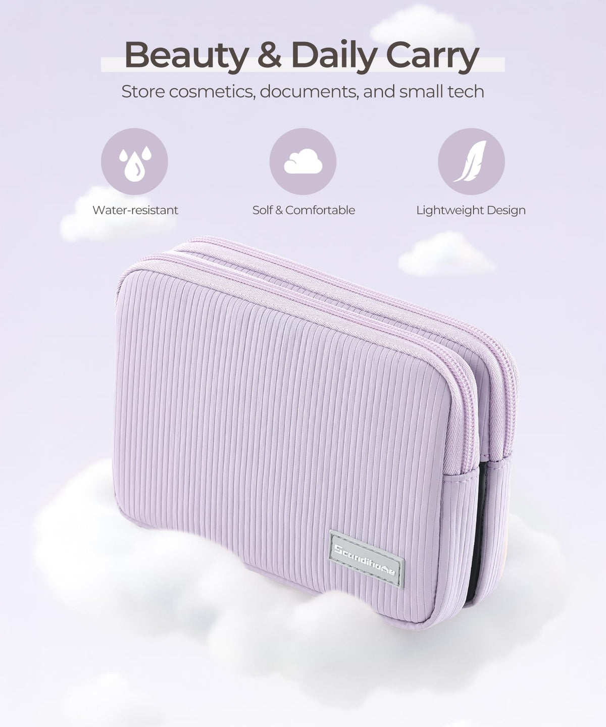 EPEDAL24 Preppy Makeup Bag, Rectangle Double Detachable Cosmetic Organizer, Clear Side Panel Portable Travel Pouches for In-Flight Essentials, Beauty & Tech Accessories, Gift for Women