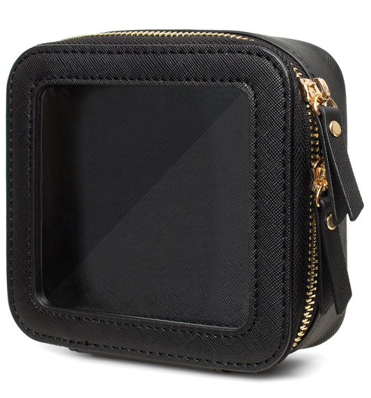 FFpaw Valentine's Day Gifts Clear Makeup Bag Small, Mini Cosmetic Bag for Purse Clear Makeup Pouch Purse Organizer with Zipper Travel Toiletry Bag Car Organizer Essentials for Women Men (Mini Black)