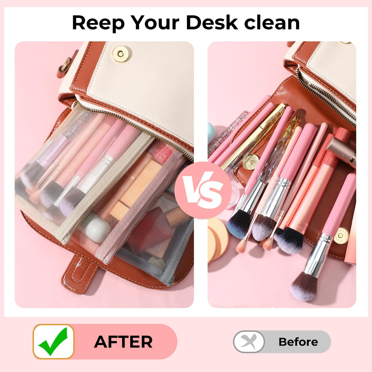 Fibraze 3 PCS Makeup Brush Pouch, Mesh Makeup Bag, Nylon Zipper Pouch, Mesh Makeups Brush Bag, Portable Clear Travel Cosmetic Bags, Small Organizer for Home Office Accessories