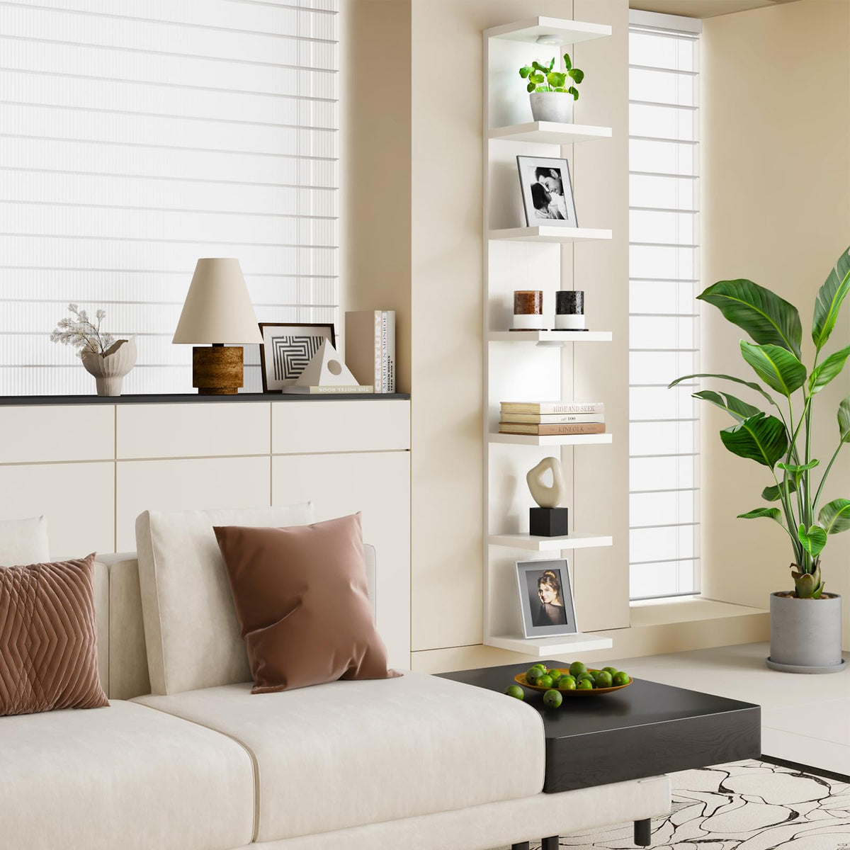Fixwal 7 Tier Wall Shelf with LED Lights Lack Shelf for Room Deocr (White)