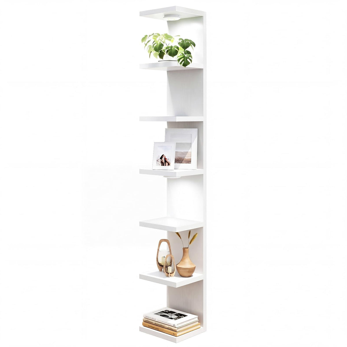 Fixwal 7 Tier Wall Shelf with LED Lights Lack Shelf for Room Deocr (White)