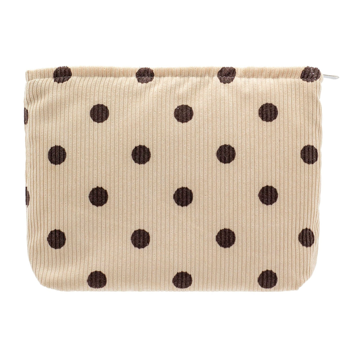 Flat Makeup Bag for Women,Zipper Cosmetic Pouch for Purse,Polka Dot Beige