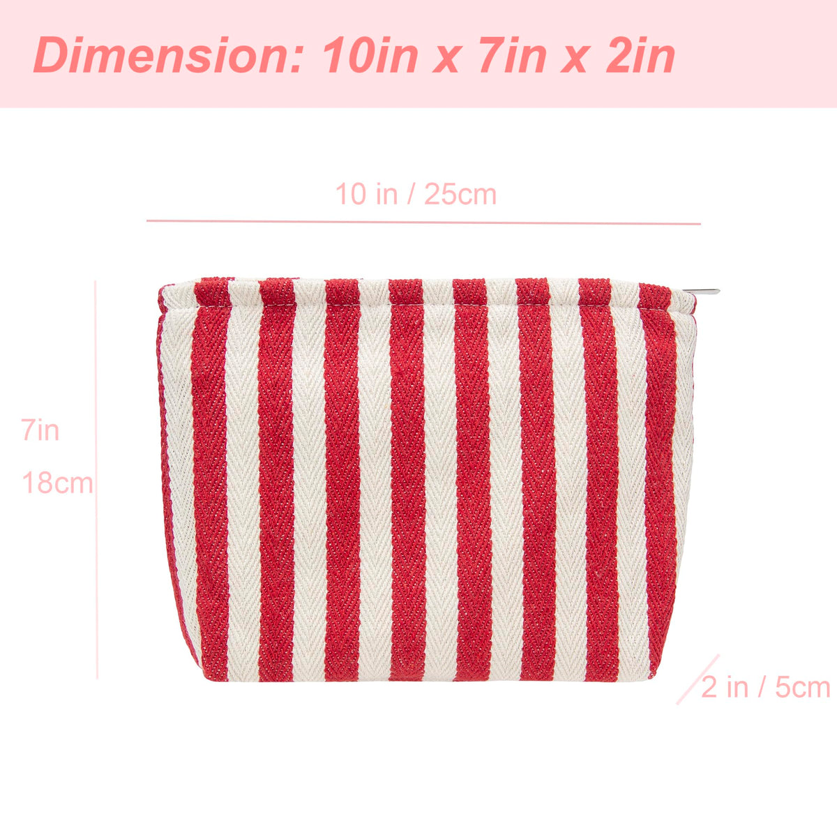 Flat Makeup Bag for Women,Zipper Cosmetic Pouch for Purse,Stripe Red