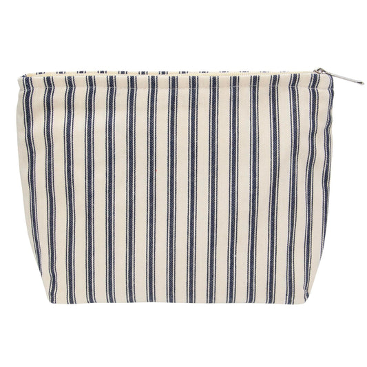 Flat Makeup Bag for Women,Zipper Cosmetic Pouch,Vintage Stripe Navy Blue