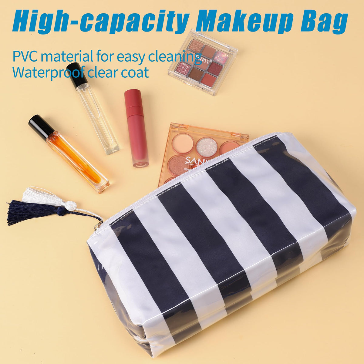 Fozira Makeup Bag for Purse, PVC Toiletry Cosmetic Bags for Women Girls, Waterproof Travel Makeup Bag Organizer Zipper Pouch Beach Summer Vacation Essentials Gifts for Women