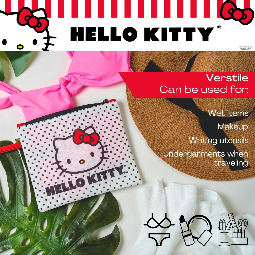 Franco Collectibles Hello Kitty Polka Dot Beach/Pool Waterproof Swimsuit, Makeup, Toiletries Pouch Bag, (Officially Licensed Product)