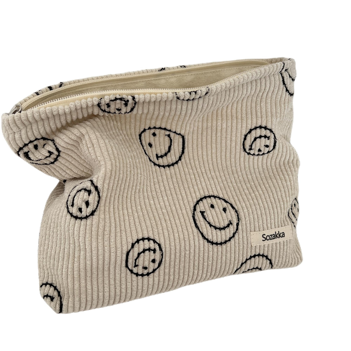 Gardsell Cosmetic Bags for Women - Corduroy Cosmetic Bag Aesthetic Women Handbags Purses Smile Dots Makeup Organizer Storage Makeup Bag Girls Case Bags (A-Beige)