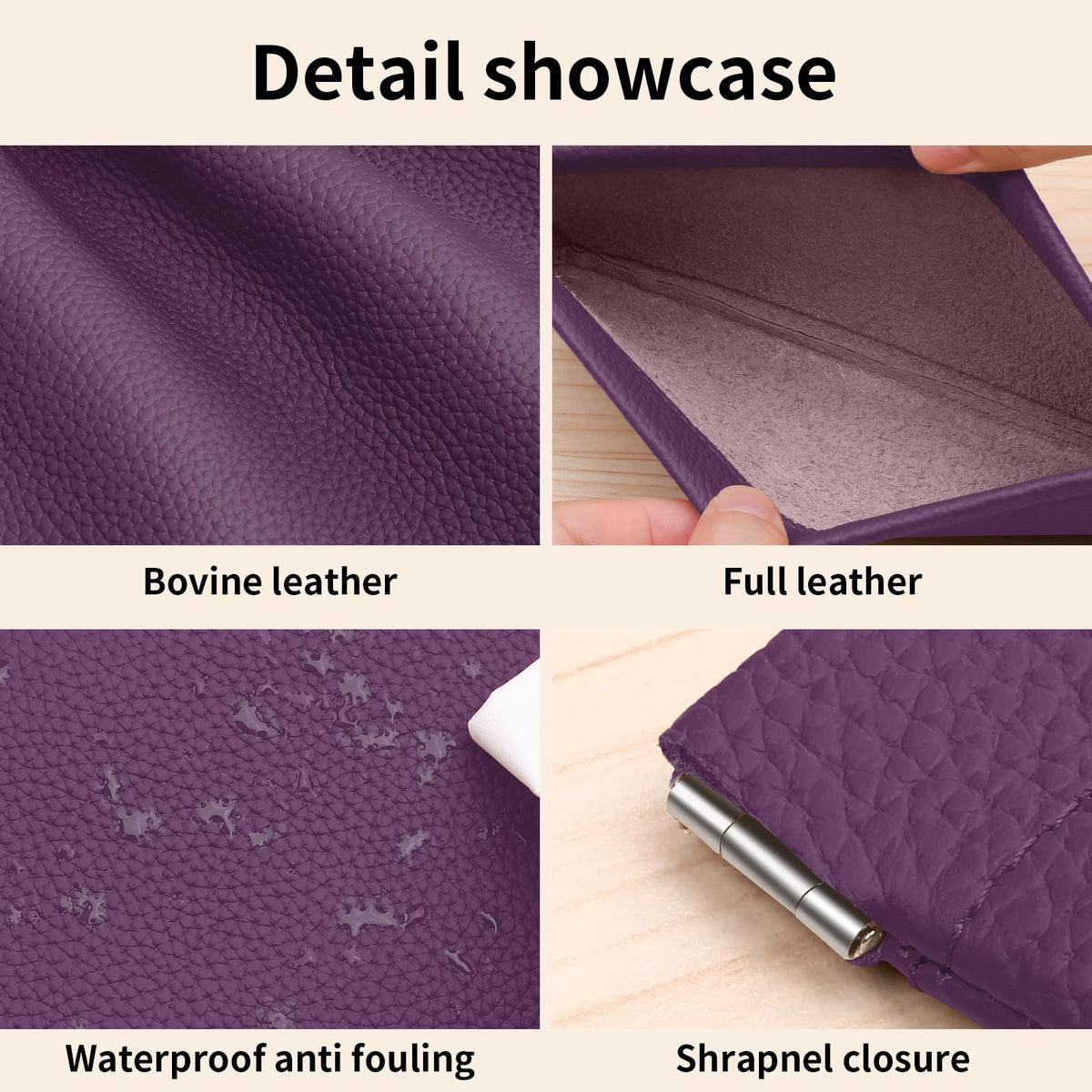 Genuine Leather Pocket Cosmetic Bag for Purse,Coin Purse Lipstick Cosmetic Accessories Travel Pouch for Storage Waterproof Portable No Zipper Self-closing Small Makeup Pouch (Purple)