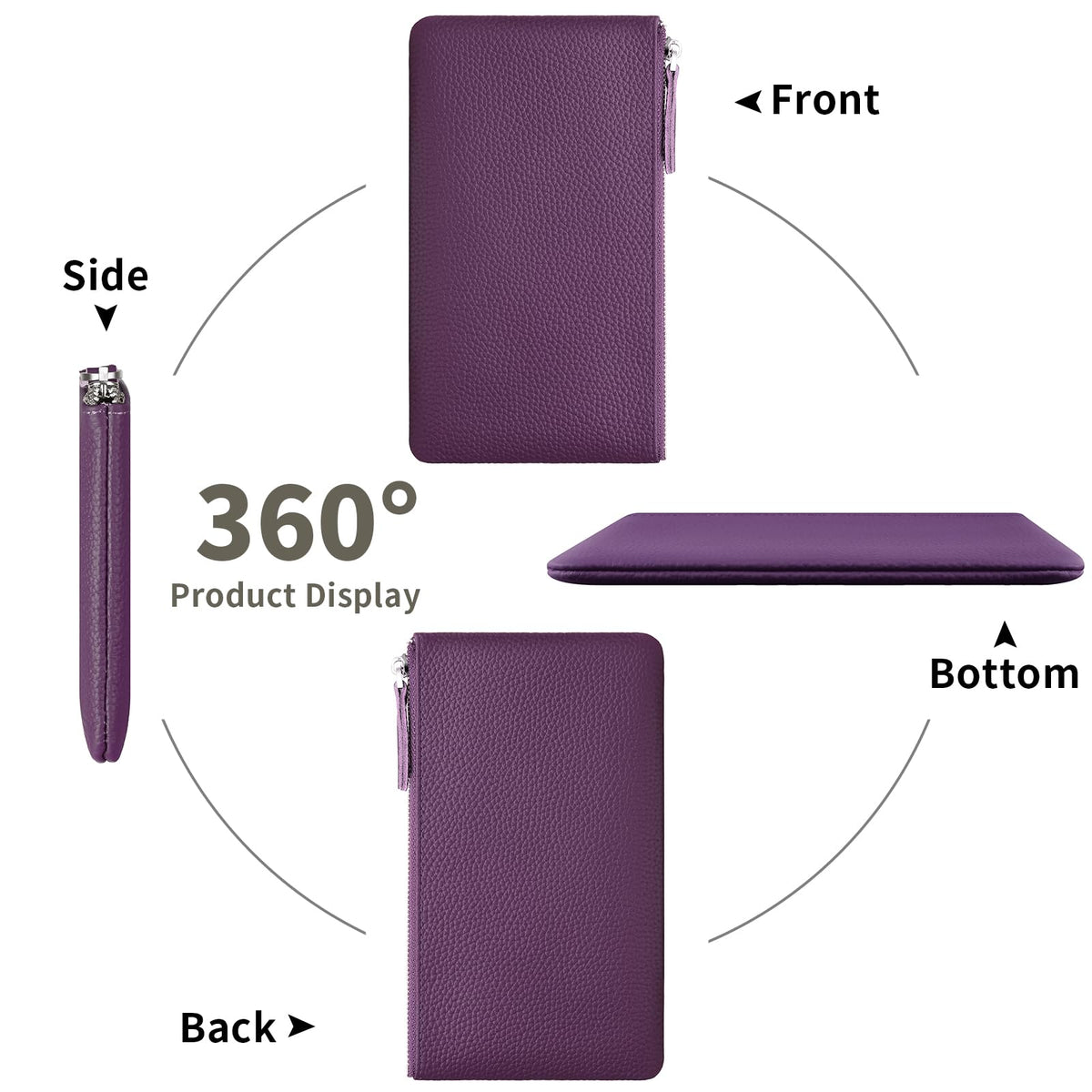 Genuine Leather Zipper Purse, Travel Makeup Bag With Zipper for Men Women Coin Bag Lipstick Cosmetic Accessories Organizer, Travel Kit Storage Pouch (Purple)