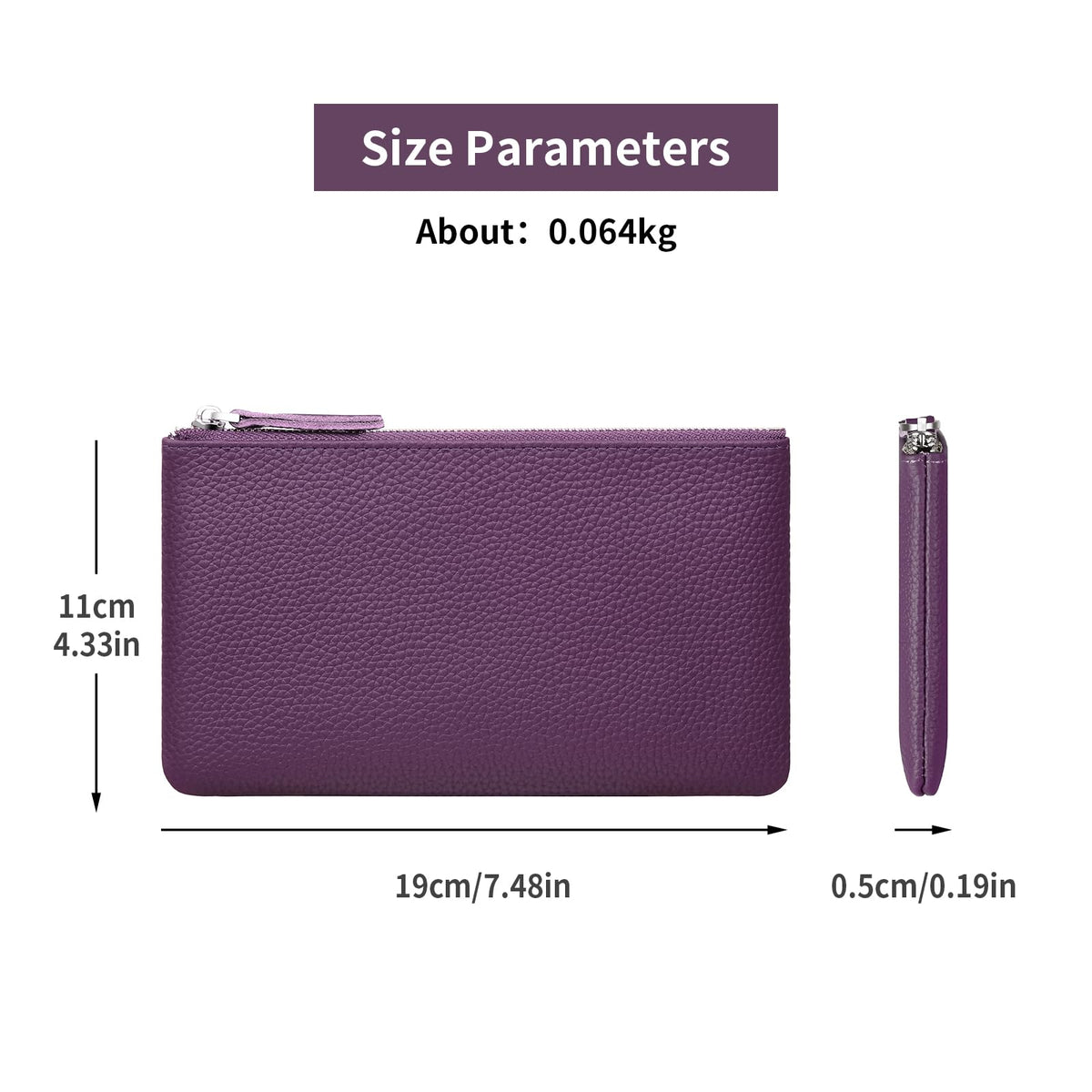 Genuine Leather Zipper Purse, Travel Makeup Bag With Zipper for Men Women Coin Bag Lipstick Cosmetic Accessories Organizer, Travel Kit Storage Pouch (Purple)