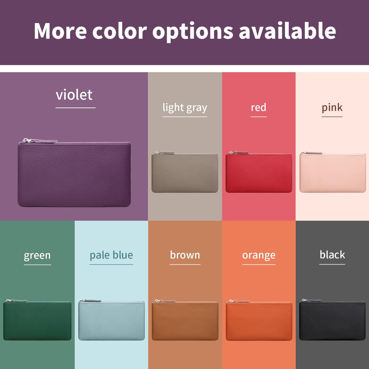 Genuine Leather Zipper Purse, Travel Makeup Bag With Zipper for Men Women Coin Bag Lipstick Cosmetic Accessories Organizer, Travel Kit Storage Pouch (Purple)