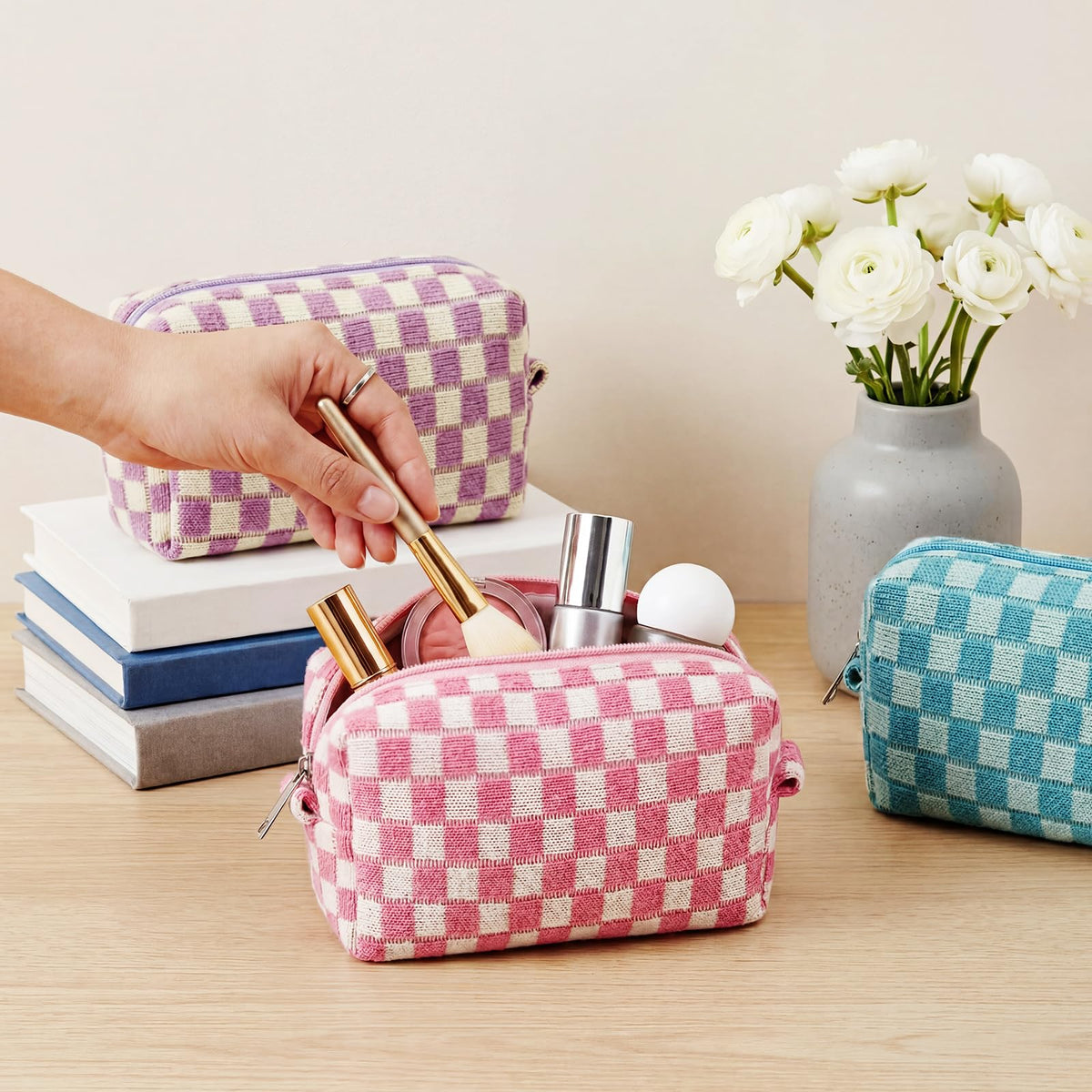 Gilprop 8 Pcs Checkered Makeup Bag Small Cosmetic Pouch Bulk,Colorful 2