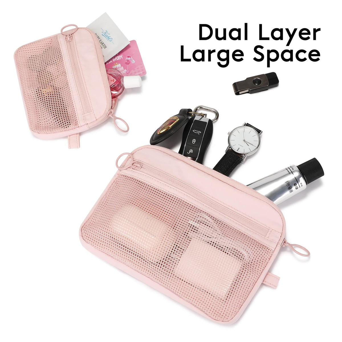 GIVLEFLY 2 PCS Purse Organizer Pouch Set for Women, Lightweight Zipper Storage Pouches for Handbags, Cosmetics, Keys, Cards, Travel Accessories and Daily Essentials