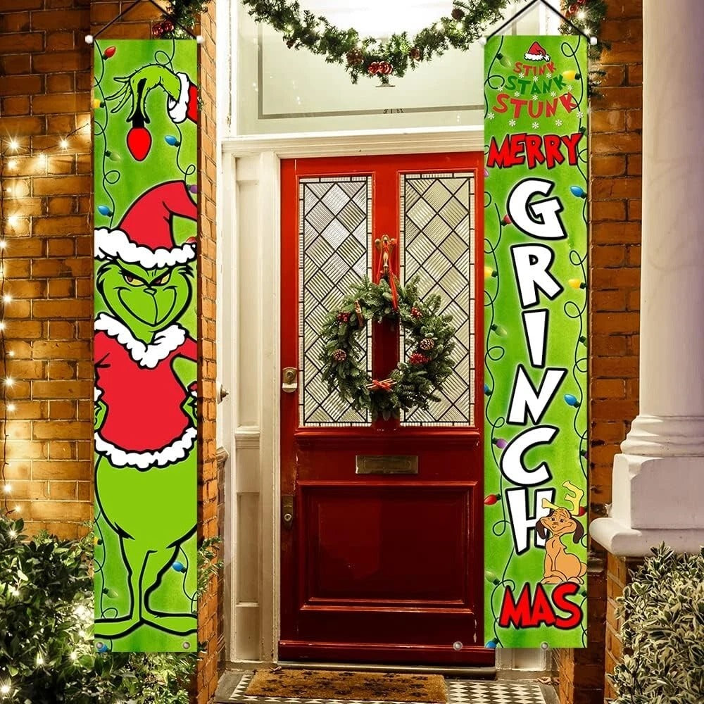 Grinch Christmas Porch Door Decorations