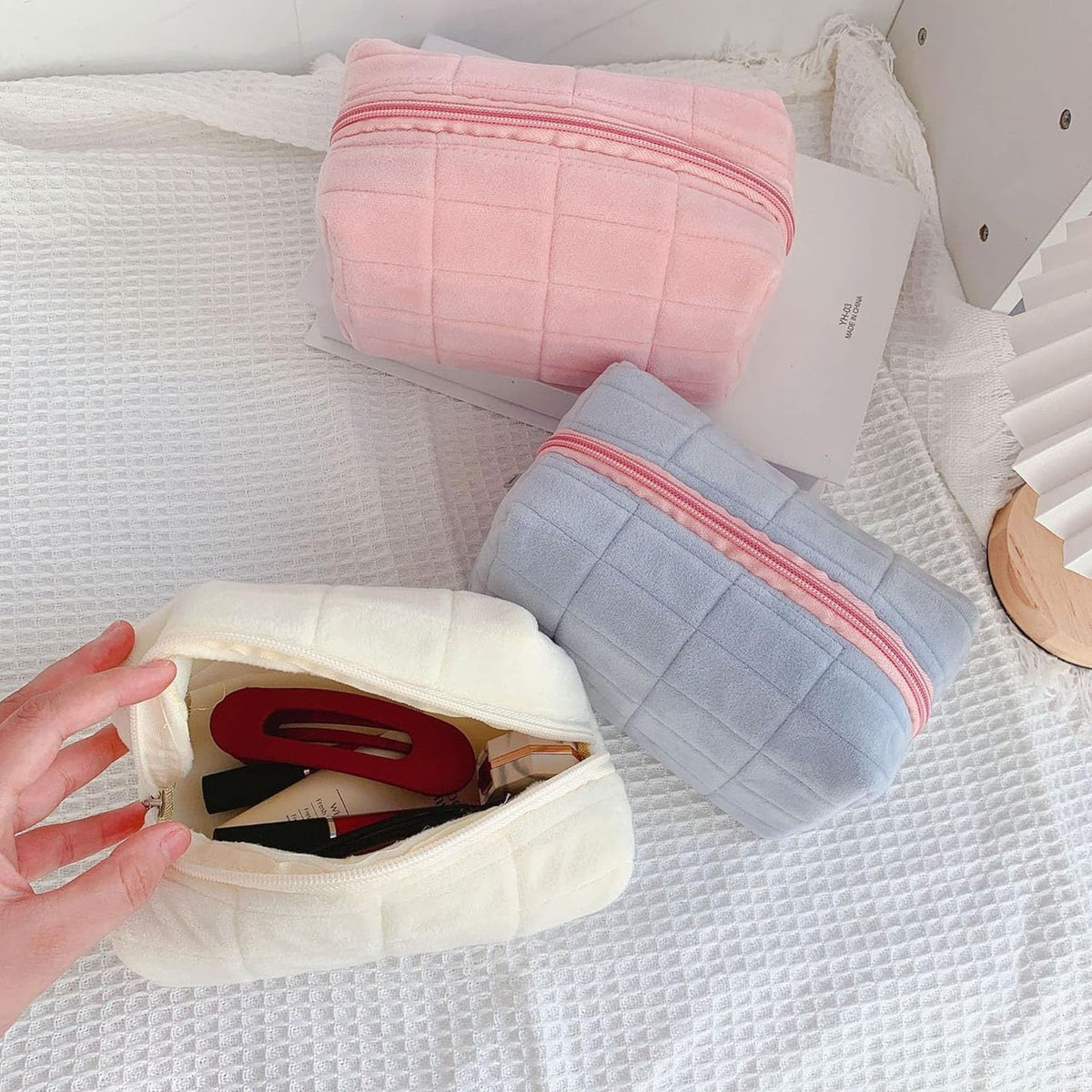HABUAETY Makeup Cosmetic Bag Small Checkered Pouch Make Up Purse Bag Y2k Accessories