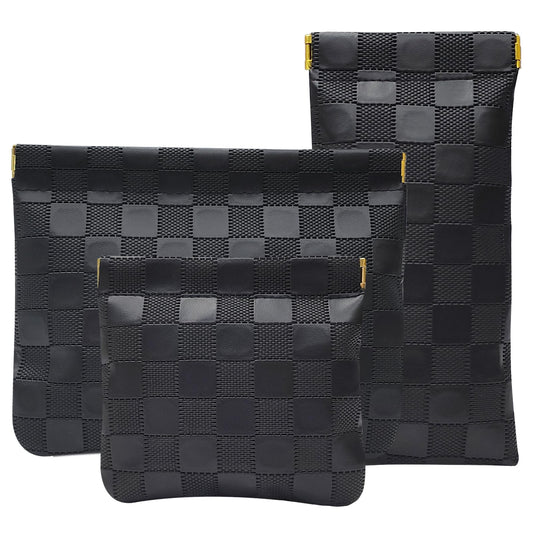 Hapforever 3PCS Small Makeup Bag for Purse, Waterproof PU Leather Snap Closure Organizer Set Mini Travel Cosmetic Pouches for Women Coin Purse Lipstick Cosmetic Accessories Organizer (Black)