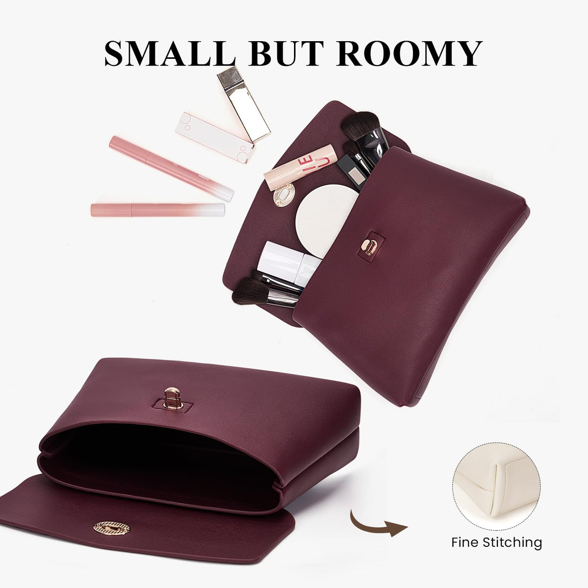 HiTotes Makeup Bag Travel Makeup Pouch for Women Small Cosmetic Pouch PU Leather Pouch Bag Clutch Purse