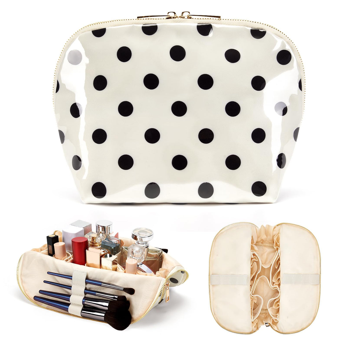 HiTotes Travel Makeup Bag PVC Stripe Cosmetic Pouch Stand Up Toiletry Bag