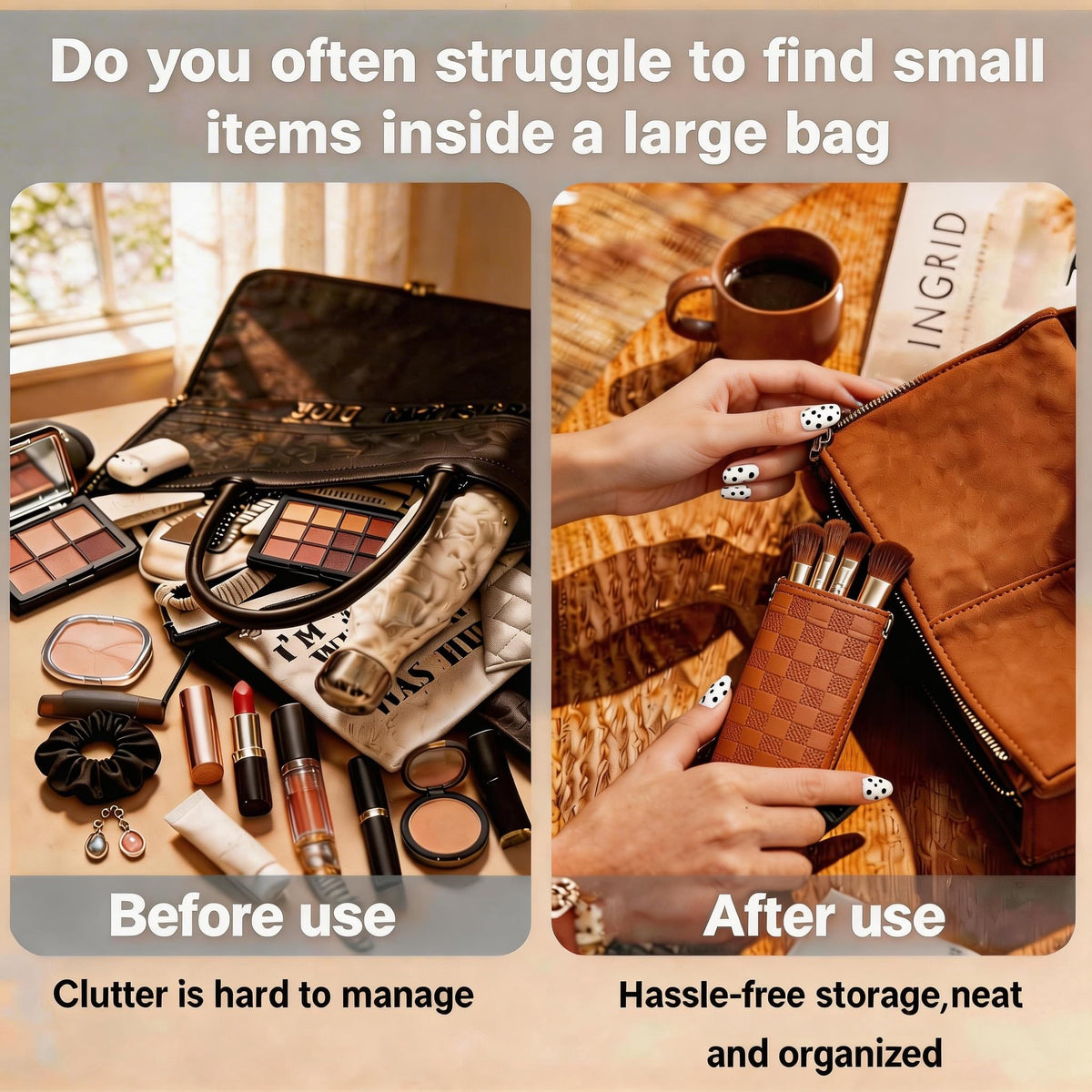 HJUHBDJ 6 Pc Small Makeup Bag for Purse, Black & Brown Coin Purse Organizer