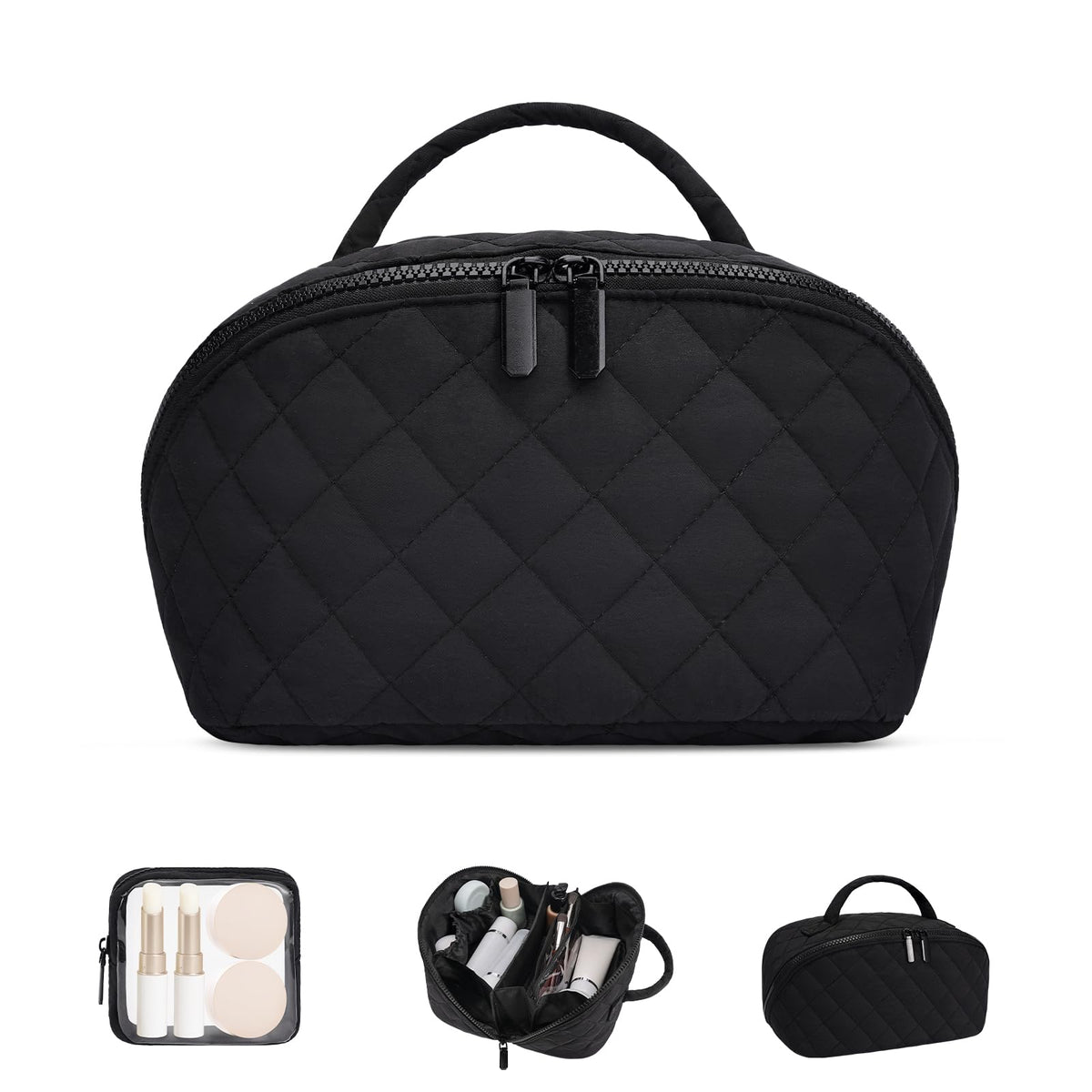 honitty Makeup Bag, Quilted Makeup Bag, Puffy Travel Make up Bags, Cosmetic Organizer Bag, Waterproof Toiletry Bag for Women