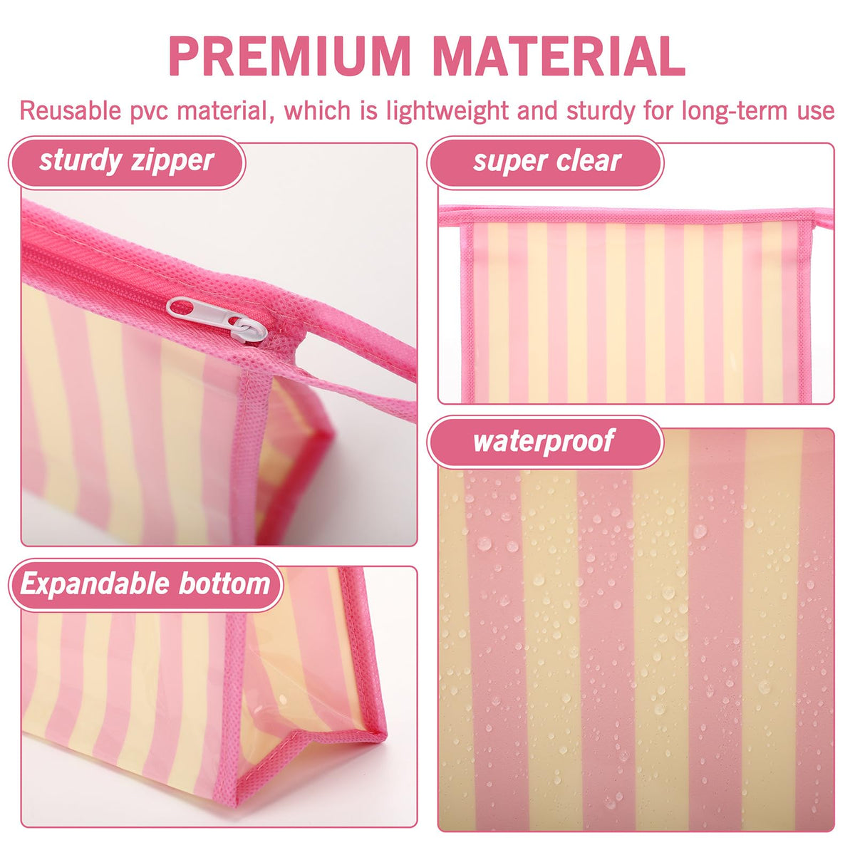 Hosuly 9 Pack Small Striped Makeup Bags Waterproof PVC Zipper Pouch