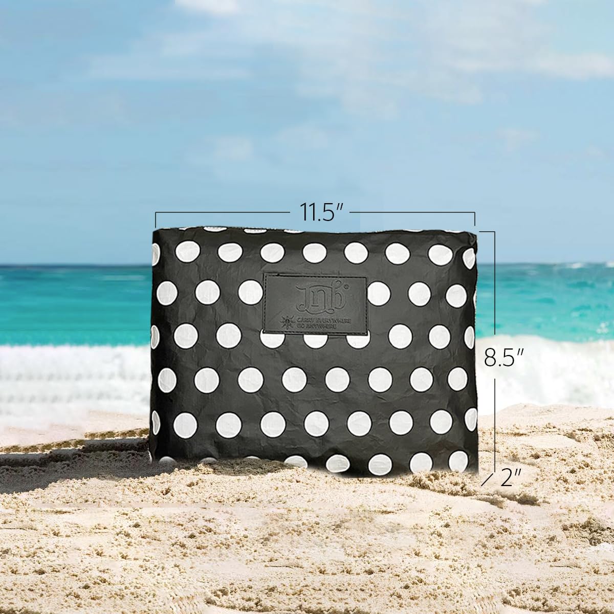 JNB 100% Coated Tyvek Material Polka Dot Beach Pouch, Waterproof Pouch for Beach, Make-up, Wet Dry Bag,Clutch, Bk01