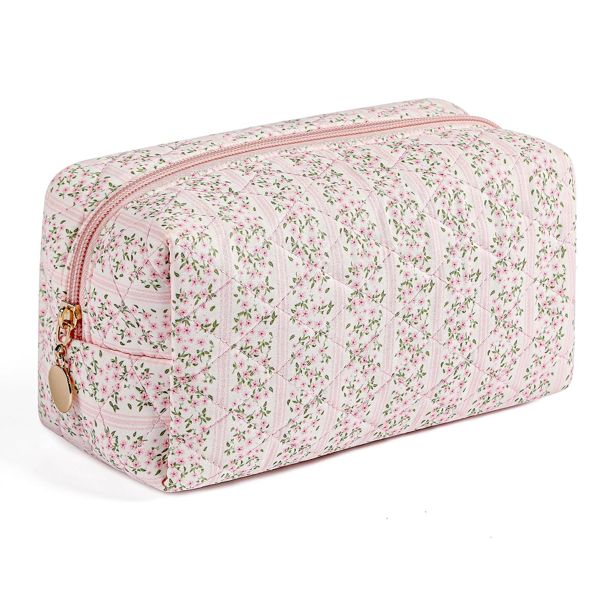 JOVAKIT Square Makeup Bag Cute Cosmetic Bag for Women, Floral Coquette Aesthetic Toiletry Bag, Zipper Make Up Pouch, Travel Make Up Organizer Bag (Pink Floral)