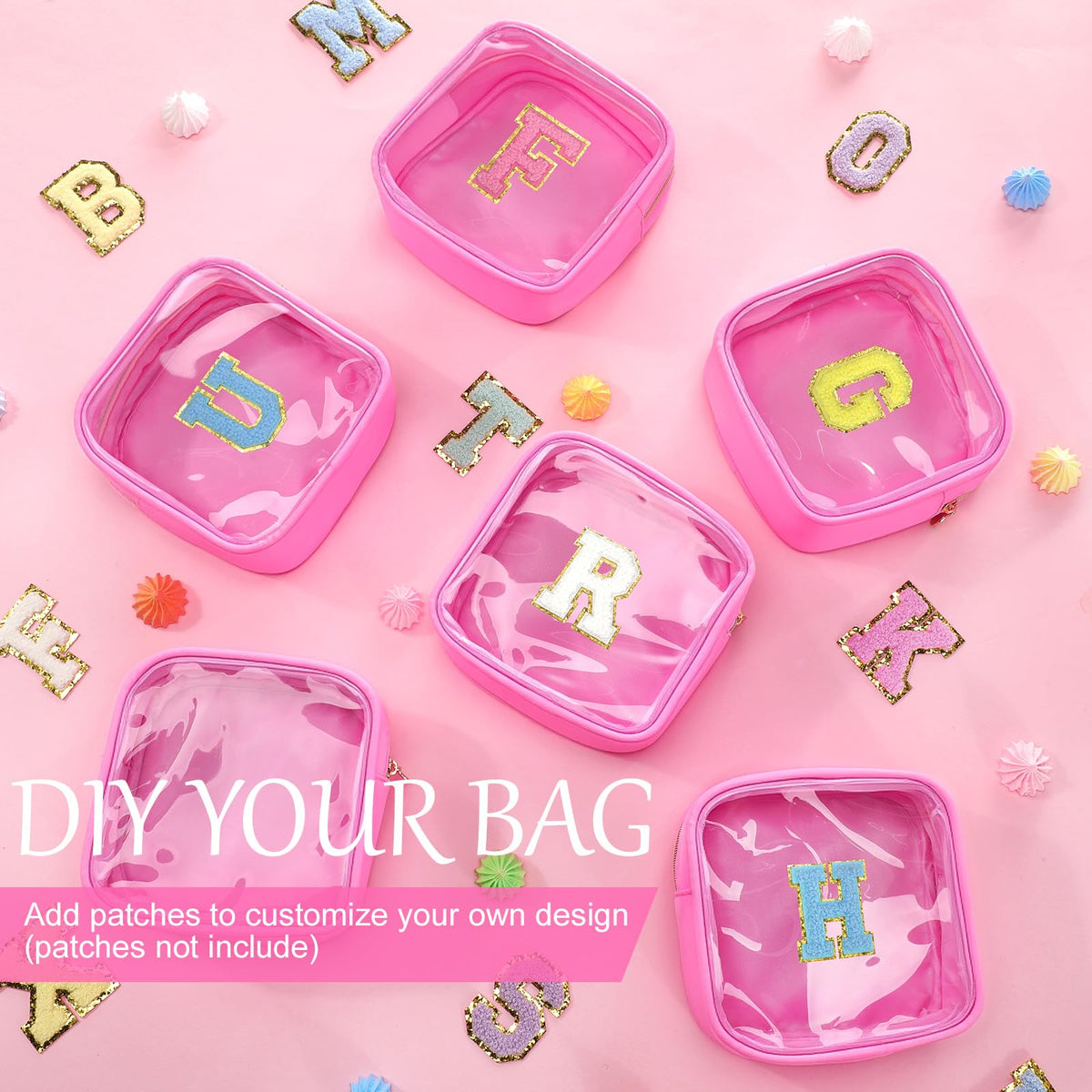 Kacctyen 12 Pcs Mini Square Makeup Bag 5.12 Inch Small Pink Nylon Pouch for Purse Mini Transparent Nylon Pouch with Zipper Small Cosmetic Travel Makeup Bag Purse Organizer for Women