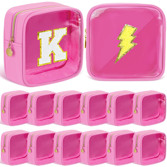 Kacctyen 12 Pcs Mini Square Makeup Bag 5.12 Inch Small Pink Nylon Pouch for Purse Mini Transparent Nylon Pouch with Zipper Small Cosmetic Travel Makeup Bag Purse Organizer for Women