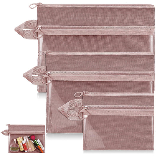 Kacctyen 3 Pack Clear Makeup Bag Set for Women, Pouch with Zipper Cosmetic Pouches Waterproof PVC Toiletry Bag Travel Purse Organizer Insert Double-layer Pocket for Small Items Storage(Pink)