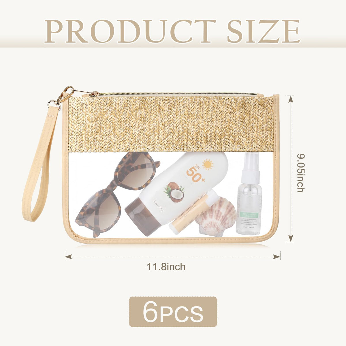 Kajaia 6 Pcs Boho Clear Cosmetic Bags Flat Zipper Pouches for Women Small Toiletry Makeup Bag Waterproof Cosmetic Pouch Clear Zipper Pouches Portable Organizer Makeup Pouch for Travel(Boho Beige)