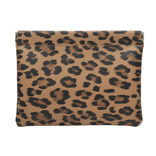 Ksriylm Leopard Leather Small Makeup Pouch for Women,Cosmetic Accessories Organizer,Waterproof and Portable Cosmetic Bag,Self-closing, No Zipper, Aesthetic Storage Pouch,Lipstick for Purse,Brown