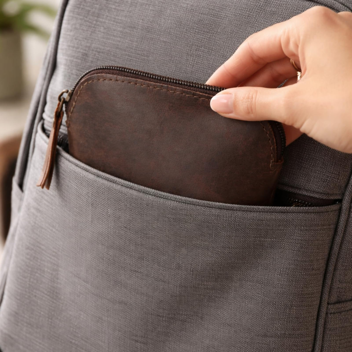 Leather Cosmetic Bag for Women & Men, Handmade Makeup Pouch, Small Travel Toiletry Case, Zippered Jewelry & Coin Organizer, Compact Purse Makeup Storage, Brown Leather (1, Brown, 4 x 4 x 3 Inch)