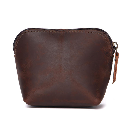 Leather Cosmetic Bag for Women & Men, Handmade Makeup Pouch, Small Travel Toiletry Case, Zippered Jewelry & Coin Organizer, Compact Purse Makeup Storage, Brown Leather (1, Brown, 4 x 4 x 3 Inch)