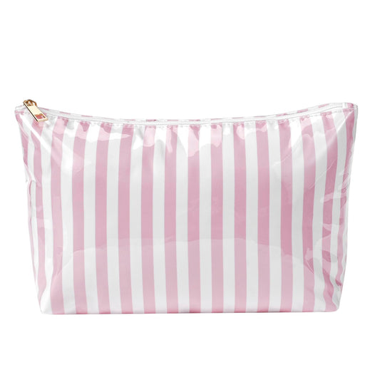 Lestikave Large PVC Waterproof Striped Makeup Bag(04Pink Stripe)