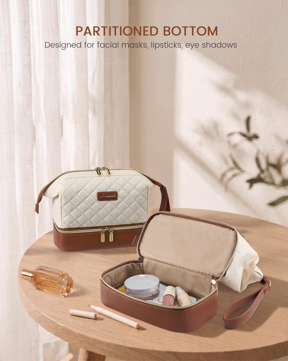 LOVEVOOK Travel Makeup Bag, Portable Double Layer Cosmetic Bag For Women