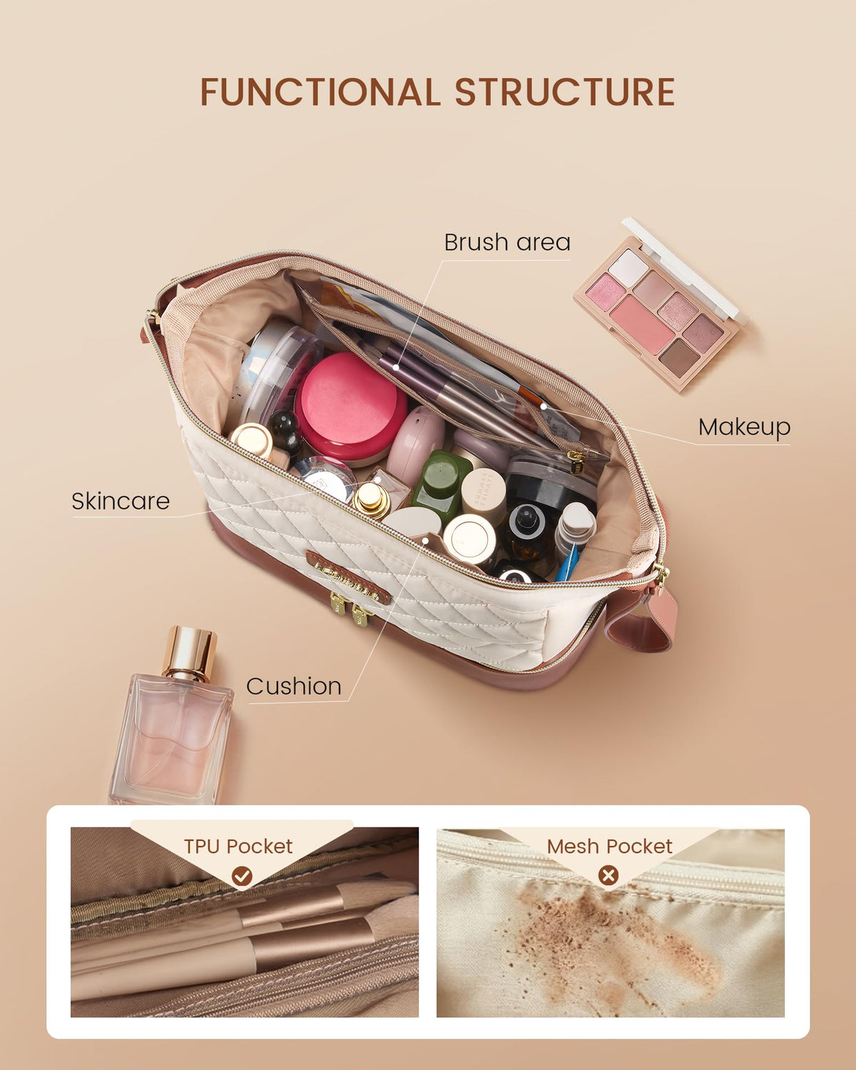 LOVEVOOK Travel Makeup Bag, Portable Double Layer Cosmetic Bag For Women
